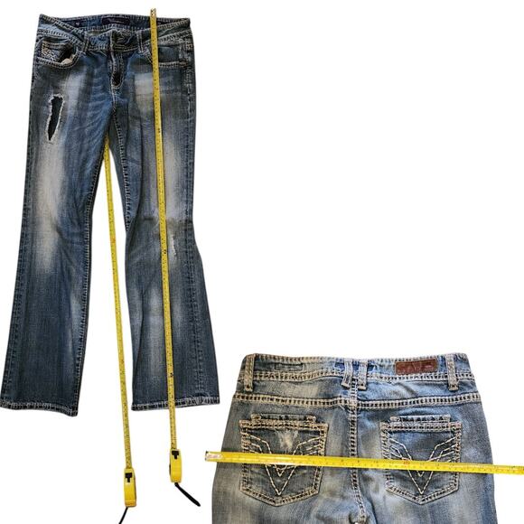 Vigoss Blue Boot Cut Jeans with Distressing and Faded Wash - Picture 8 of 9